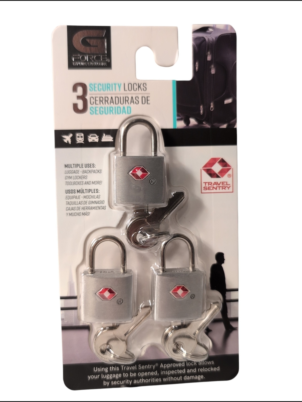 NIB G Force Silver TSA-Style Security Locks - Set of 3 Luggage Travel Lockers